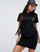 Asos T-shirt Dress With Fringing - Black