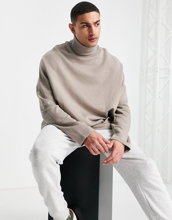 Asos Design Extreme Oversized Turtle Neck Sweatshirt In Green - Part Of A Set-neutral