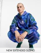 Asos Daysocial Oversized Hoodie In Teddy Fleece With All Over Print Blue Tie Dye-blues