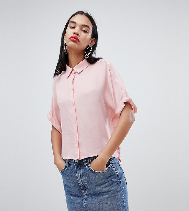 Weekday Oversized Collar Shirt In Pale Pink