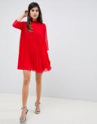Asos Design Pleated Trapeze Mini Dress-red