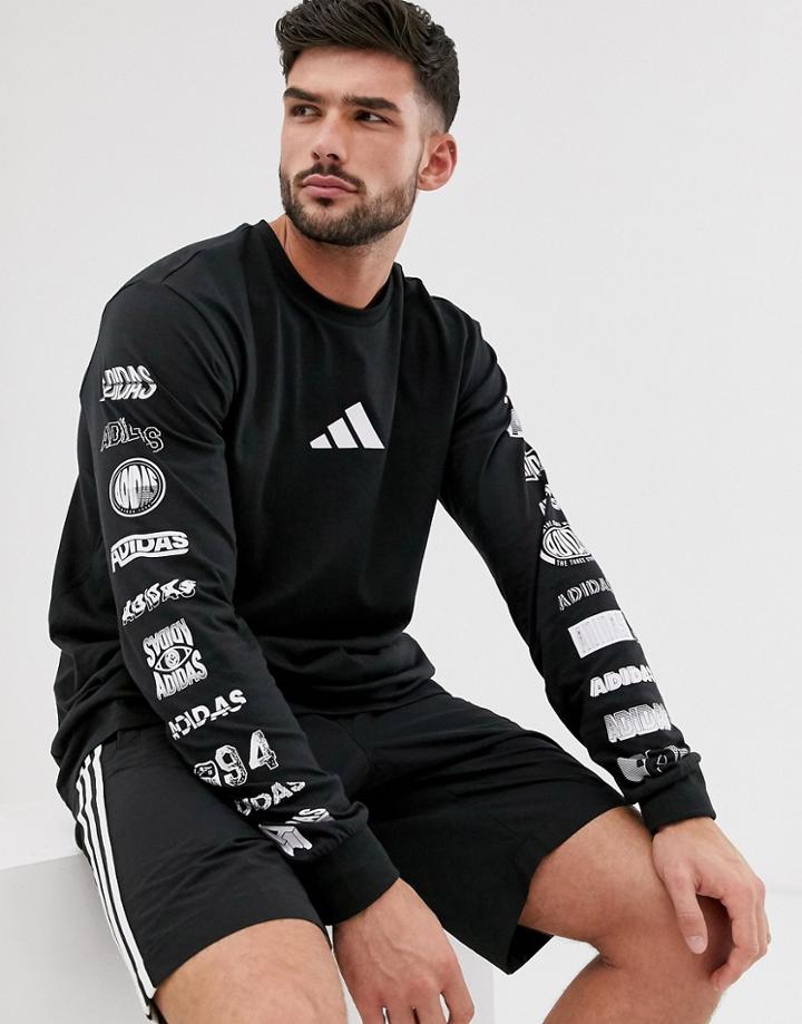 Adidas Performance 'the Pack' Graphic Print Long Sleeve T-shirt In Black - Black