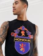 Asos Design Sleeveless T-shirt With Front Print-black