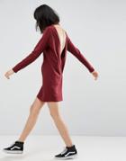 Asos Open Back T-shirt Dress With V Back And Long Sleeves - Red