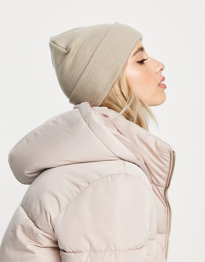 Monki Recycled Beanie In Beige-grey