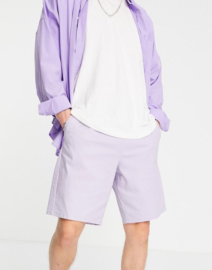 Asos Design Relaxed Skater Chino Shorts With Elasticated Waist In Lilac-purple