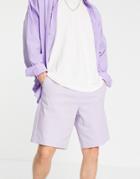 Asos Design Relaxed Skater Chino Shorts With Elasticated Waist In Lilac-purple