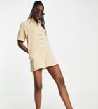 Asos Design Tall Button Through Chuck On Romper In Stone-neutral