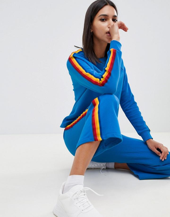 Noisy May Sweatshirt With Rainbow Side Stripe - Blue
