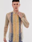 Asos Edition Regular Fit Mesh Ombre Shirt With Ruffle Front - Multi