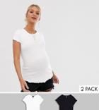 New Look Maternity Lettuce Edge 2 Pack T-shirts In Black And White - Black