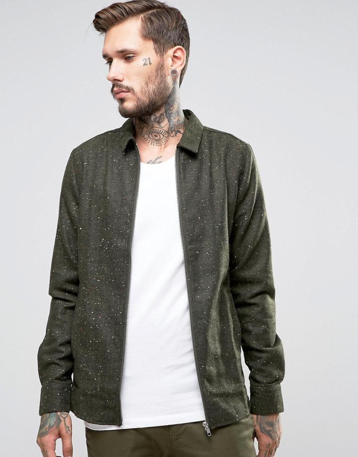 Rvlt Revolution Shirt With Zip Through In Regular Fit - Green