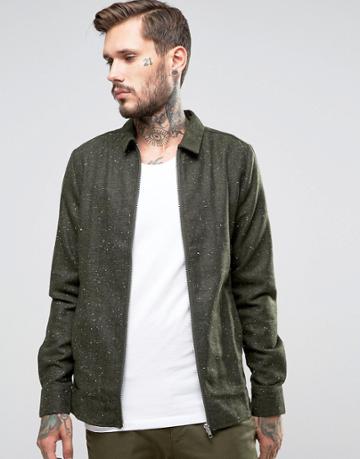 Rvlt Revolution Shirt With Zip Through In Regular Fit - Green
