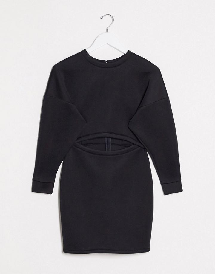 Asos Design Long Sleeve Sweatshirt Cut Out Scuba Mini Dress In Black