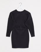 Asos Design Long Sleeve Sweatshirt Cut Out Scuba Mini Dress In Black