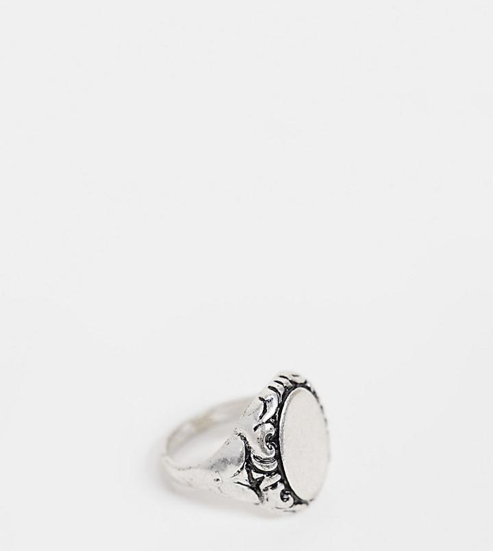 Reclaimed Vintage Inspired Silver Signet Ring With Textured Edges