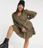 Collusion Plus V-neck Trapeze Dress In Seersucker Gingham-multi