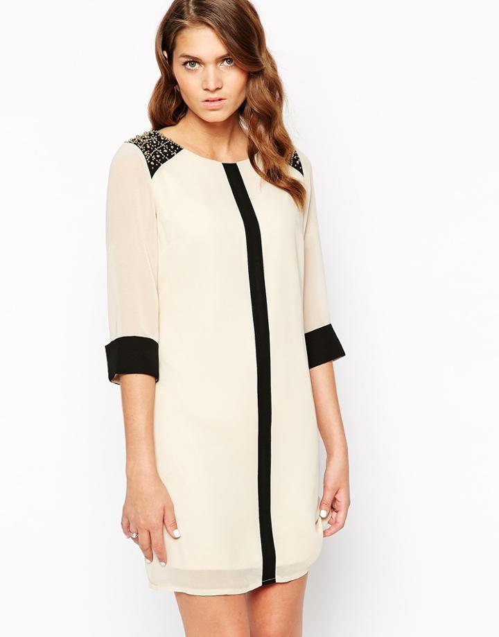 Little Mistress Shift Dress With Embellished Shoulders
