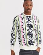 Threadbare Christmas Fairisle Neon Sweater-white