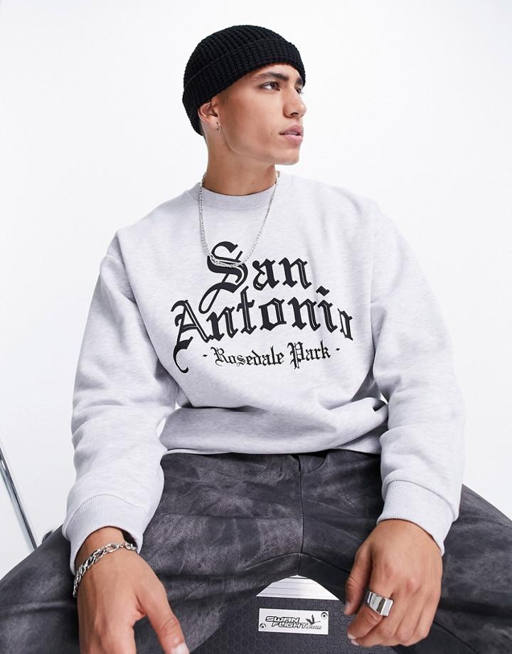 Asos Design Oversized Sweatshirt In White Heather With Gothic City Print