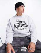 Asos Design Oversized Sweatshirt In White Heather With Gothic City Print
