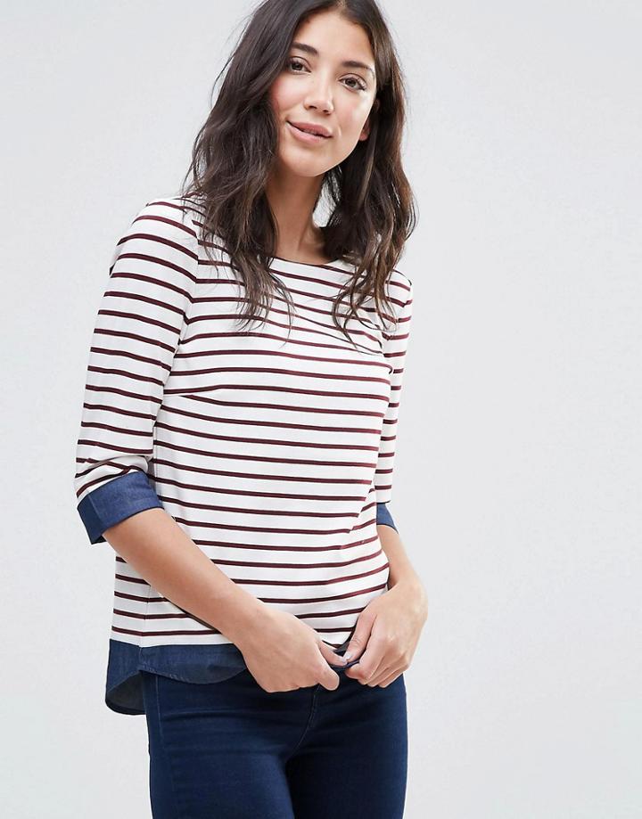 Vila Striped 3/4 Sleeve T-shirt - White