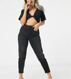 Only Petite Veneda Mom Jeans In Washed Black
