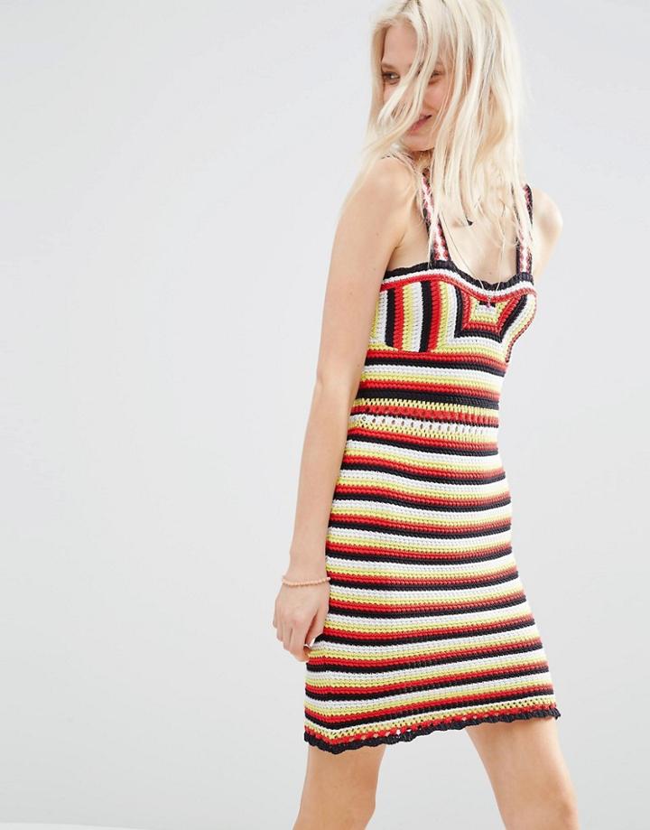 Asos Dress In Crochet Stripe - Multi