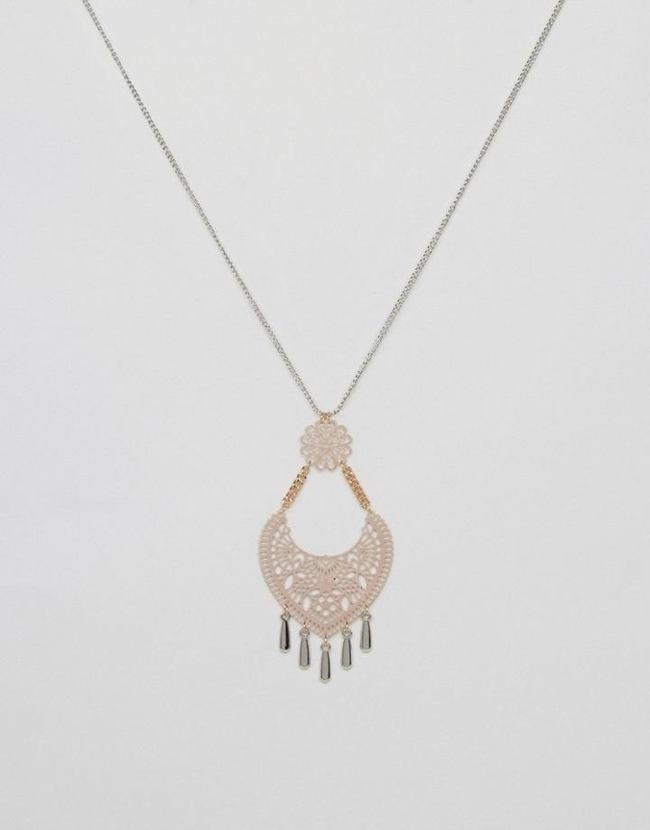 Asos Filigree Long Pendant Necklace - Multi