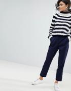 Asos Cigarette Pants With Button Ankle Detail - Navy