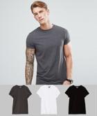 Asos Muscle Fit T-shirt With Roll Sleeve 3 Pack Save - Multi
