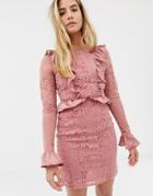 Glamorous Lace Dress With Satin Frill Detail-pink