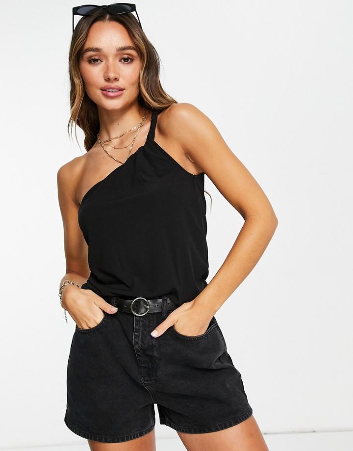 Vero Moda One Shoulder Top With Twisted Strap In Black