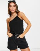 Vero Moda One Shoulder Top With Twisted Strap In Black
