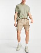 Asos Design Skinny Smart Shorts With Cargo Pockets In Stone-neutral