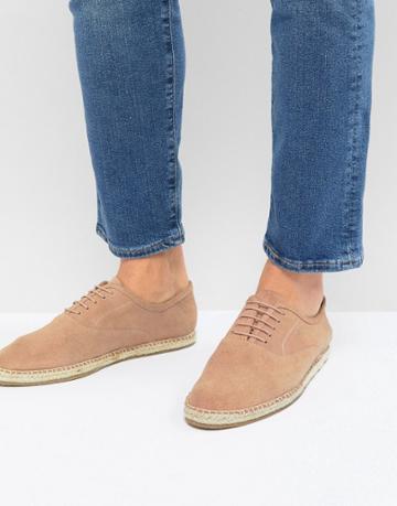 Frank Wright Lace Up Espadrilles In Pink Suede - Pink