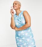 Daisy Street Plus High Neck Body-conscious Mini Dress In Y2k Butterfly Print-blue