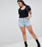 Liquor N Poker Plus Low Rise Raw Edge Denim Short With Visible Pockets - Blue