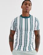 Asos Design Vertical Stripe T-shirt In Teal