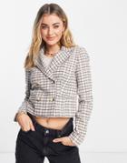 Miss Selfridge Cropped Military Blazer In Brown Check