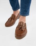 Asos Design Tassel Loafers In Tan Leather With Natural Sole - Tan