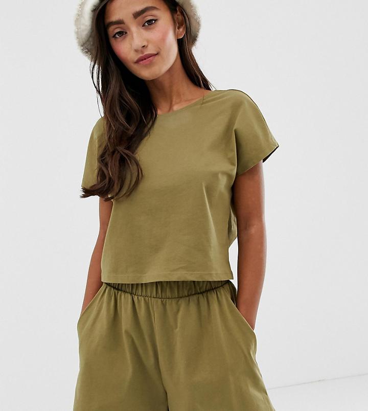 Monki Two-piece Jersey Shorts In Khaki-green