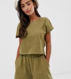 Monki Two-piece Jersey Shorts In Khaki-green