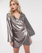 Asos Design Sequin And Velvet Slouchy Mini Shift Dress