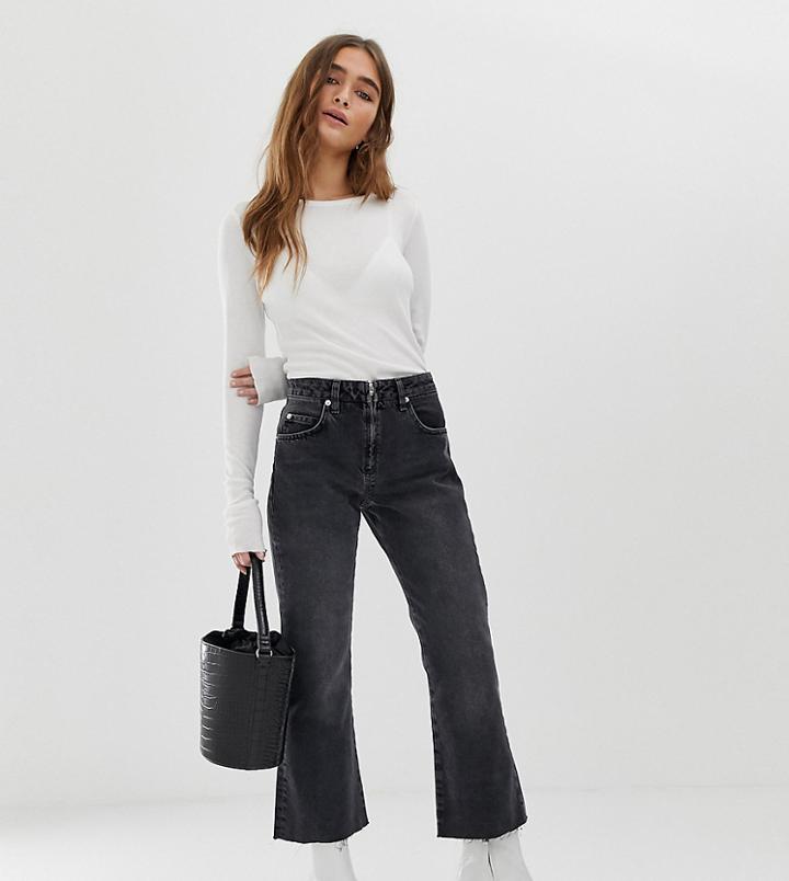 Asos Design Petite Egerton Rigid Cropped Flare Jeans In Washed Black With Zip Fly Detail