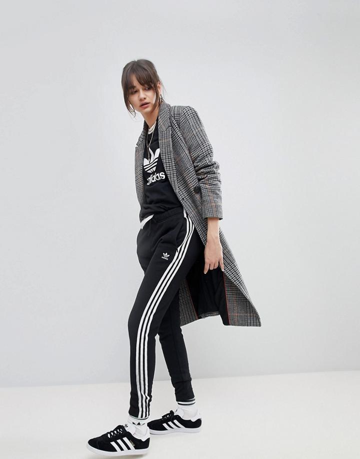 Adidas Originals Adicolor Three Stripe Regular Fit Cuffed Track Pants In Black - Black