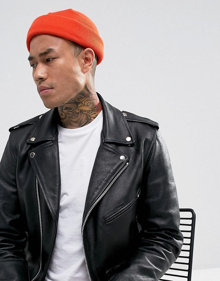 Asos Mini Fisherman Beanie In Orange - Orange
