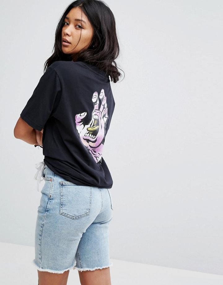 Santa Cruz Boyfriend T-shirt With Tye Dye Screaming Hand Back Print - Black