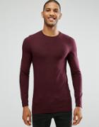 Asos Longline Long Sleeve T-shirt In Extreme Muscle Fit - Red