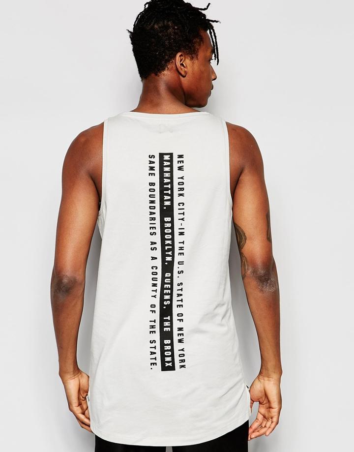 Asos Relaxed Longline Tank With Back Print - Beige